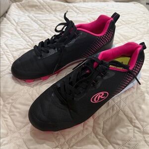 Rawlings Black and Pink Kids Softball Cleats